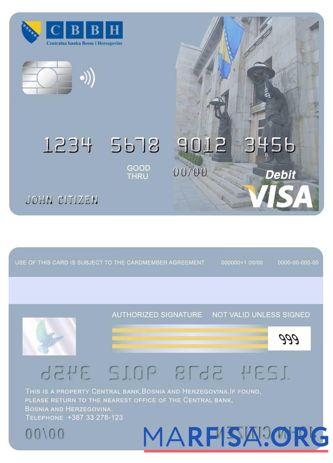 Downloadable Bosnia and Herzegovina Central bank visa card example